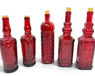 Red Glass Embossed Decorative Bottles
