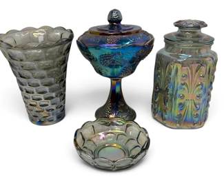 Blue Carnival Glass Jar, Vase More