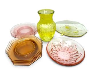 Colored Glass Plates, Vase, More
