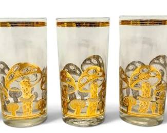 MCM Culver Gold Mushroom Speckled Confetti Tumbler Glasses