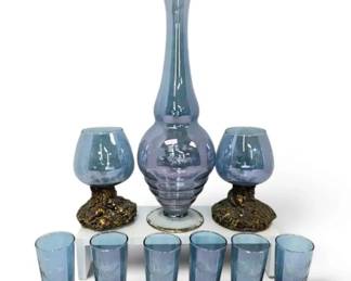 Blue Glass Cups, Vase, Shot Glasses