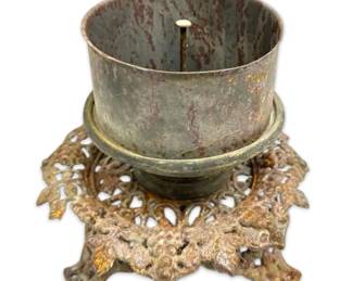 Ornate Cast Iron Grape Leaf Lamp Base With Metal Collar Center Rod