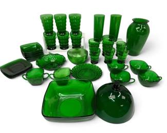 Green Glass Cups, Bowls, Plates, More