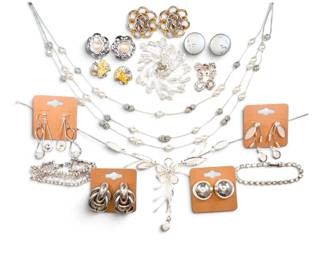 Monet, Nine West, More Silver Toned Earrings, Necklaces, With Rhinestone Peacock Brooch
