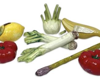 Vietri Ceramic Fruits Vegetables Tomatoes, Asparagus, Fennel, Leeks, Banana, Lemon