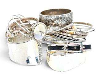 Mother Of Pearl Cuff, Buckle Bracelet, More Silver Toned Bangles