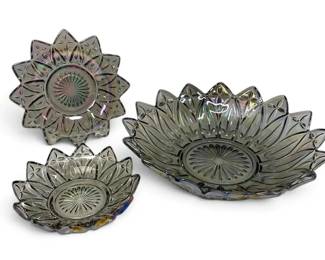 Blue Carnival Glass Flower Bowls