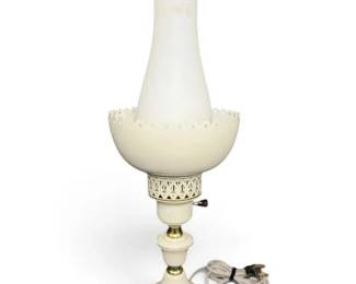Vintage Metal Hurricane Lamp W Painted Glass Top