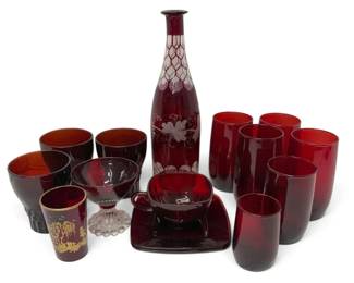 Bohemian Ruby Red Glass Wine Bottle With Painted Grapes More