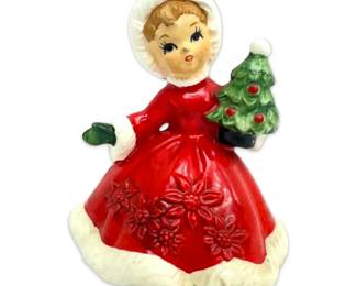 Lefton Christmas Girl In Red Dress Figurine