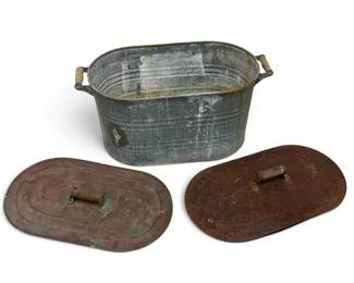 Metal Tub With Wood Handles And Two Lids