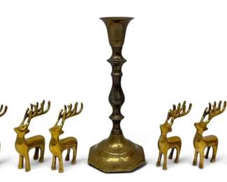 Brass Reindeer Figures Candle Stick Holder