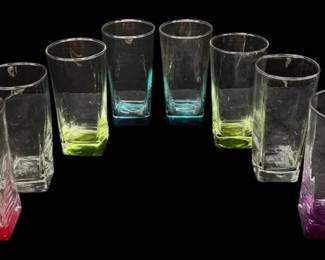 Square ColoredBottom Glass Cups Red, Purple, Clear, Green, Blue