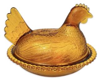 Indiana Amber Glass Hen on Nest