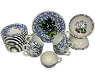 Gien Oiseau Bleu Dinnerware Set Plates, Tea Cups, Bowls