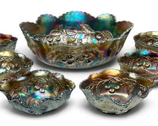 Dugan Wreathed Cherry Carnival Glass Bowls, Early1900s