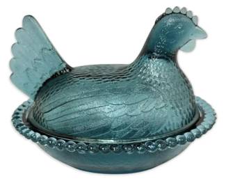 Indiana Blue Glass Hen on Nest