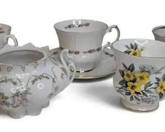Bone China Tea Cups W Plates Sugar Cup