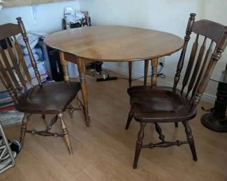 SW170Drop Leaf Dining Table With Turned Legs And Two Spindle Back Chairs