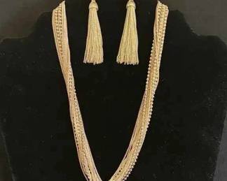 SW175VMulti Strand Silver Necklace, And Tassel Earrings