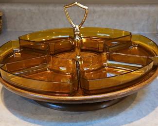 Vintage Amber Glass Lazy Susan