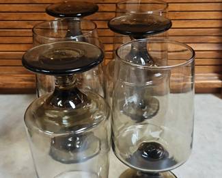 Smoked Glass Pedestal Glasses, set of