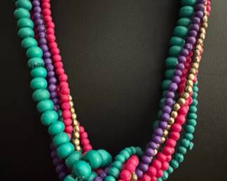 Multistrand wooden bead necklace