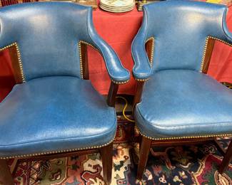 Beautiful Pair of Mid Century Brass Button Office Chairs Manufactured by Myrtle Desk