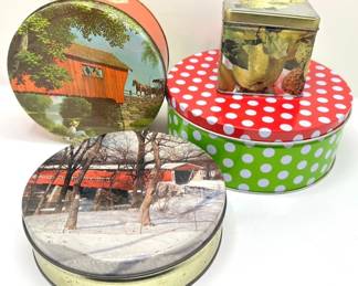 4 Cookie & Tea Tins With Lids, Some Vintage Lot #: 111