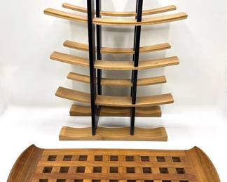 Mid Century Teak Lattice Tray & Anchor Home Collection Bamboo Wine Rack - Holds 12 Bottles Lot #: 4