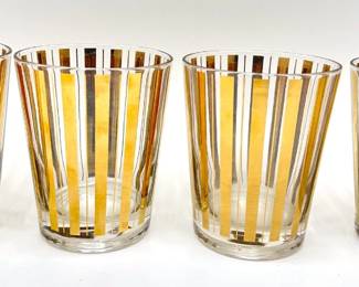 Set 4 Mid-Century Modern Gold-striped Glasses Lot #: 8