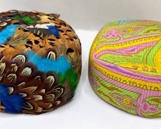 2 Mid Century Pillbox Hats: Pheasant & Peacock Feather Pillbox & Quilted Paisley By Mr. John Lot #: 27