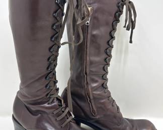 Italian Leather Knee-high Boots Resoled With Vibram Outsoles, Size 38 (Approx 7.5) Lot #: 74