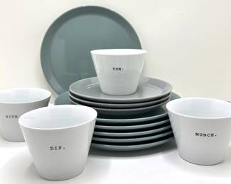 The Cellar Berry White Porcelain Bowls Set & H&M Home Plates: 6 Dinner & 3 Salad, Appear Unused Lot #: 60
