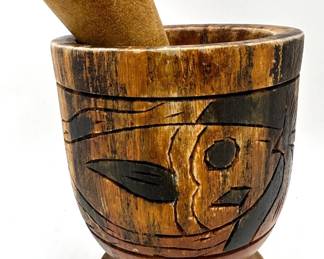 Vintage Hand-Carved Wood Footed Mortar & Pestle Set Lot #: 97