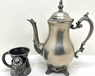 Antique Rogers Bros Silver Plate Teapot & Antique Silver Plate Shaving Set With Shaving Mug & Brush Lot #: 78
