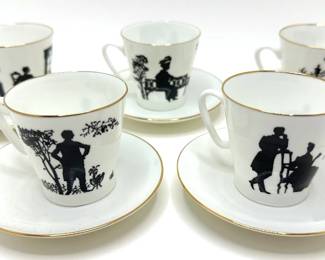 Set 5 Russian Lomonosov Imperial Porcelain St. Petersburg Espresso Cups & Saucers From The Silhouette Series Lot #: 32