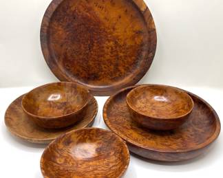 6 Vintage Burl Wood Bowls & Platters Lot #: 2