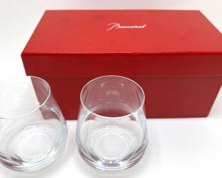 New In Box Baccarat Set Of 2 Stemless Wineglasses Lot #: 14