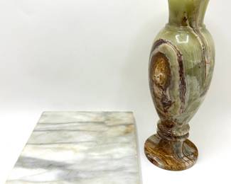 Vintage Hand-carved Green Onyx Vase & Marble Serving Board With Gold Sphere Feet Lot #: 40