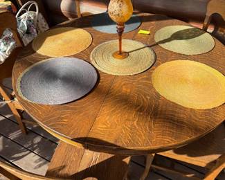 51 inch Round, ZEBRA Oak table with 6 chairs.  incl 2 leaves.  $150.
