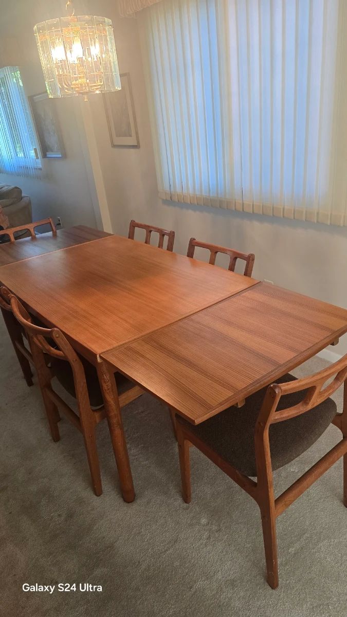 MCM Teak Table & 6 Chairs by D Scan
