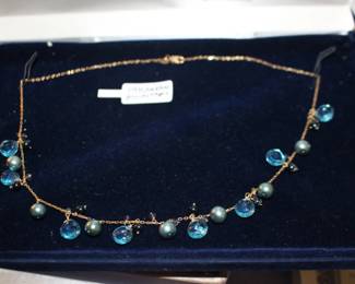 14 K Gold Pearl  Topaz Necklace