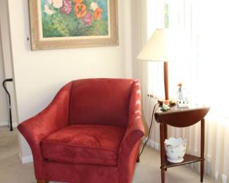 Wood  Upholstered Chair, Art J Morley, Triangular Table