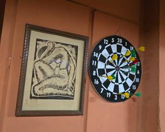 Dart Board and Modern Framed Art