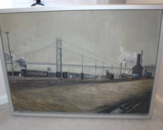 Great Train Scene Framed signed J Morley