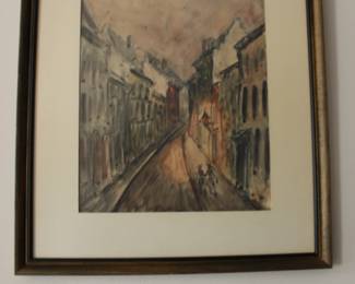 Narrow Street Scene Art Signed