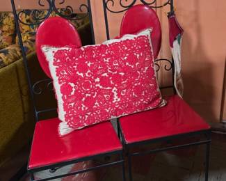 Black Metal Red Cushion Chair and Throw PIllows