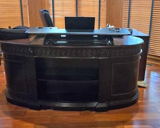 Rich Deep Wood with Embossed Design Curved Desk