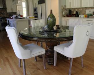 Kitchen Pedestal Table and Chairs & Vase on Tray